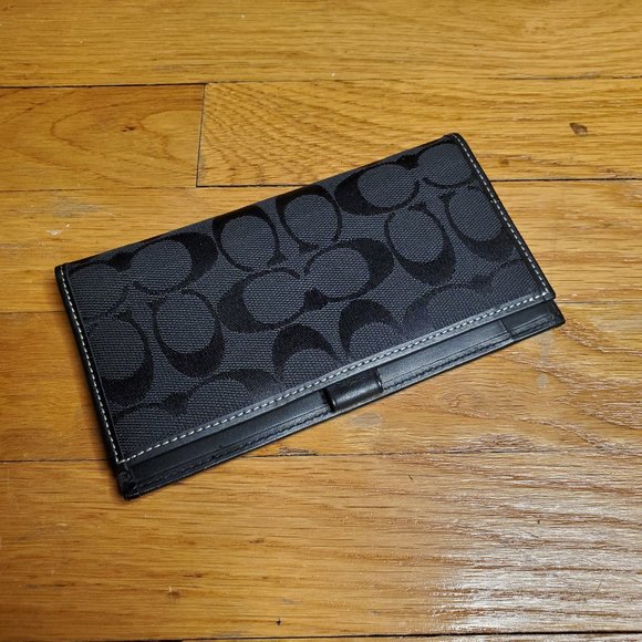 Coach Bags Coach Checkbook Cover In Black Satin Jaquard Poshmark